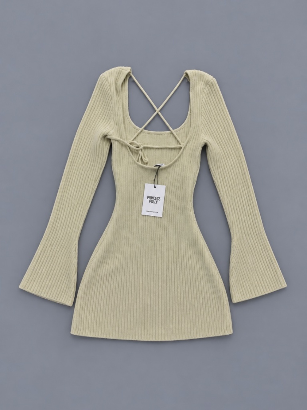 Princess Polly Cream Ribbed Knit Open Back Mini Dress – Size 6 NWT